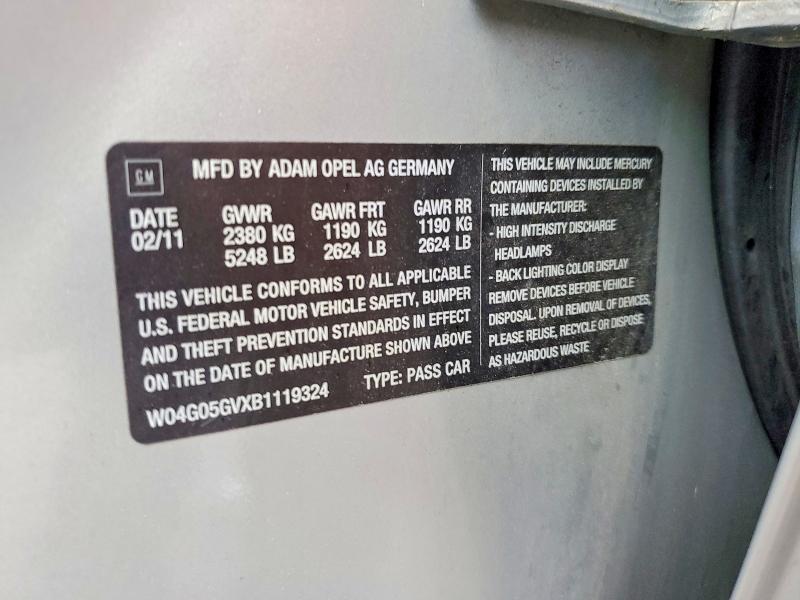 Продажа на аукционе авто 2011 Buick Regal, vin: W04G05GVXB1119324, номер лота: 57475446