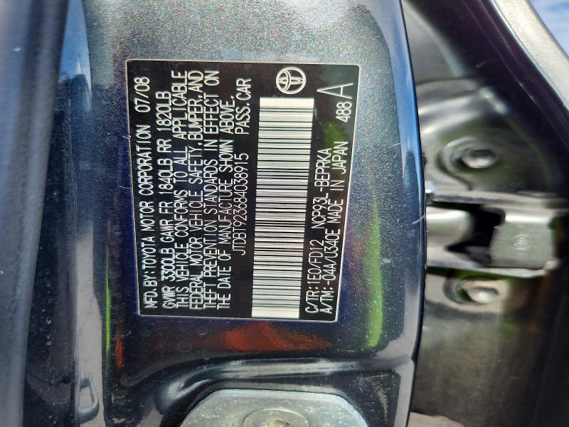 2008 Toyota Yaris მანქანა იყიდება აუქციონზე, vin: JTDBT923684038915, აუქციონის ნომერი: 57382826