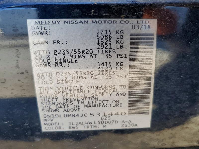 Aukcja sprzedaży 2018 Infiniti Qx60, vin: 5N1DL0MN4JC531440, numer aukcji: 58298146
