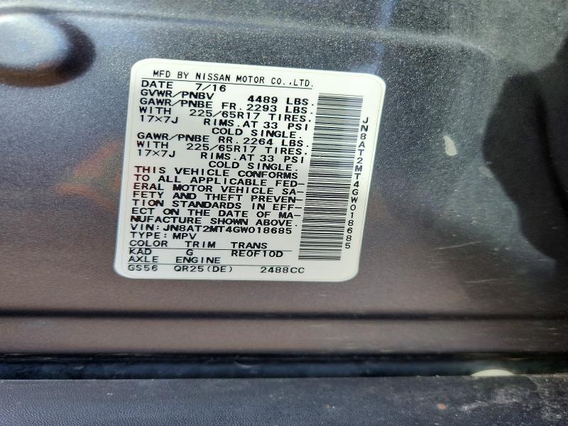2016 Nissan Rogue მანქანა იყიდება აუქციონზე, vin: JN8AT2MT4GW018685, აუქციონის ნომერი: 56708166