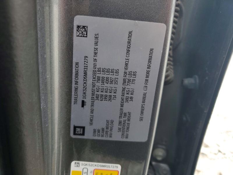 55082656 :رقم المزاد ، 1GKS2CKD5MR317279 vin ، 2021 Gmc Yukon مزاد بيع
