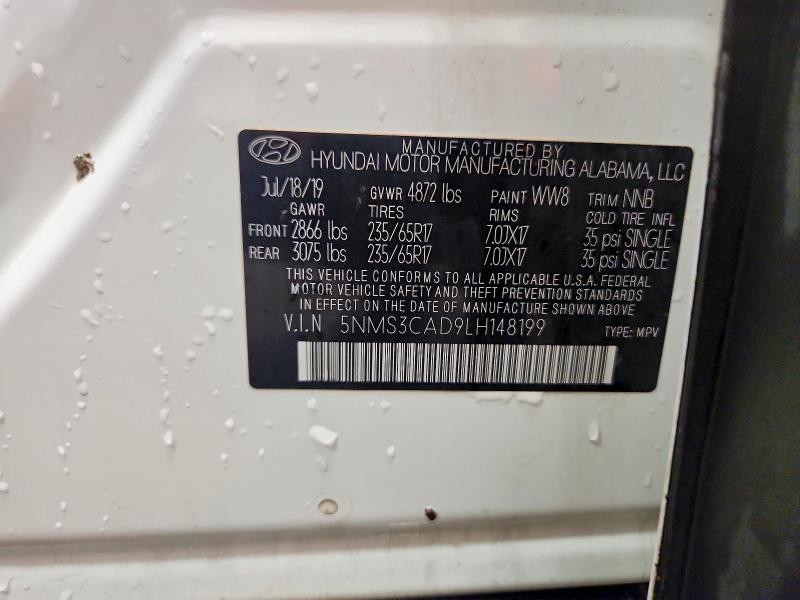 58626546 :رقم المزاد ، 5NMS3CAD9LH148199 vin ، 2020 Hyundai Santa Fe مزاد بيع