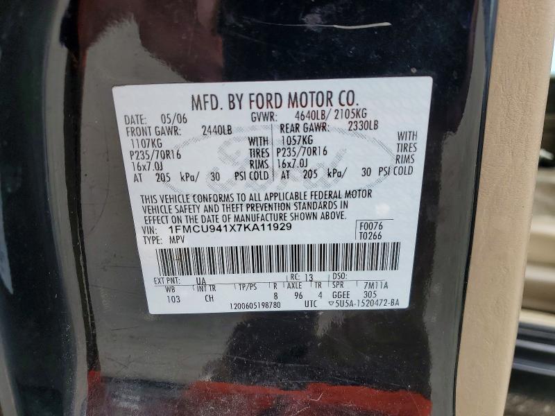 Продажа на аукционе авто 2007 Ford Escape, vin: 1FMCU941X7KA11929, номер лота: 53704636