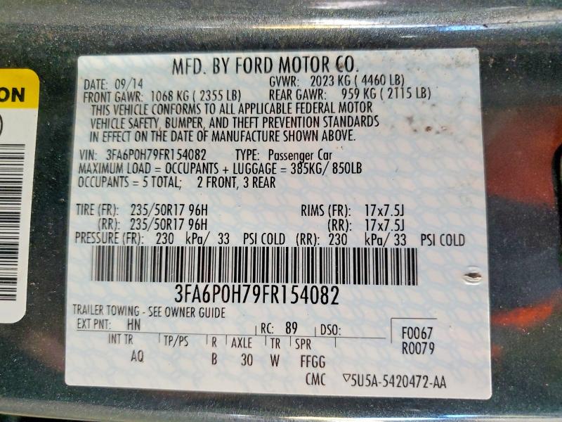 2015 Ford Fusion მანქანა იყიდება აუქციონზე, vin: 3FA6P0H79FR154082, აუქციონის ნომერი: 58304336