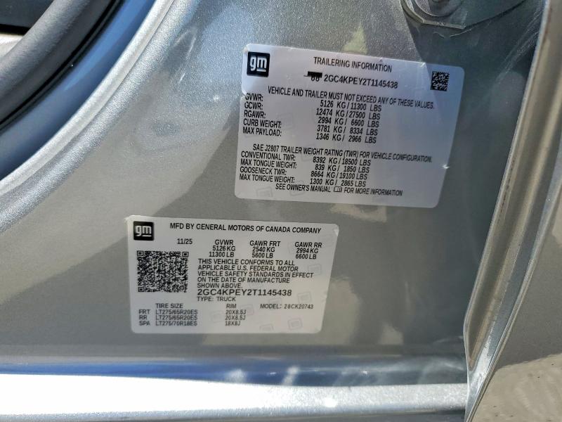 2026 Chevrolet Silverado მანქანა იყიდება აუქციონზე, vin: 2GC4KPEY2T1145438, აუქციონის ნომერი: 58231456