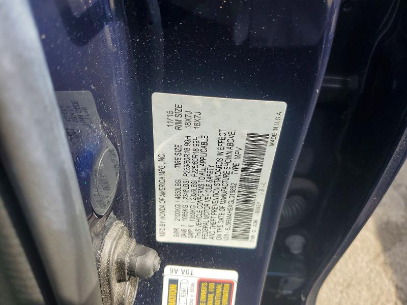 56447386 :رقم المزاد ، 5J6RM4H9XGL016862 vin ، 2016 Honda Cr-v مزاد بيع