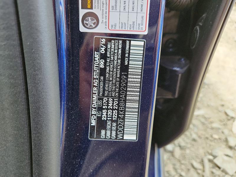 56882276 :رقم المزاد ، WDDZF4KB8HA029091 vin ، 2017 Mercedes-benz E مزاد بيع