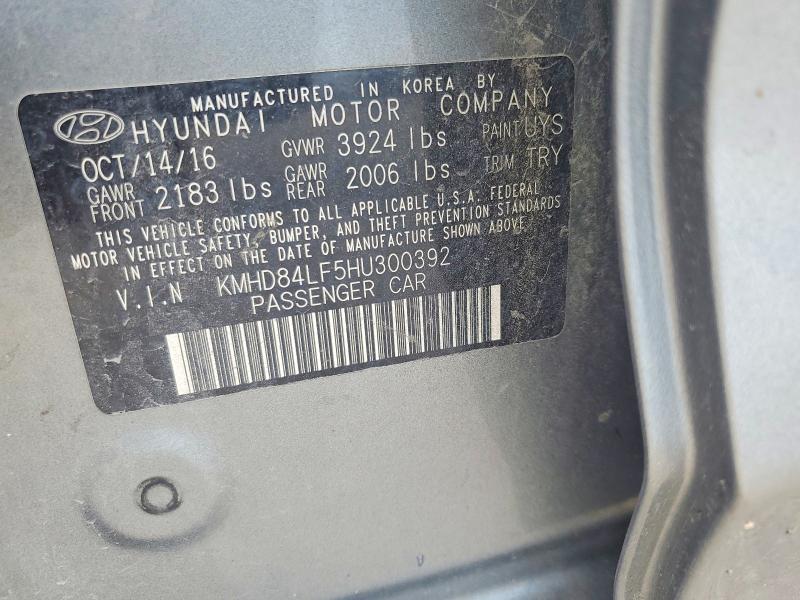 56133046 :رقم المزاد ، KMHD84LF5HU300392 vin ، 2017 Hyundai Elantra مزاد بيع