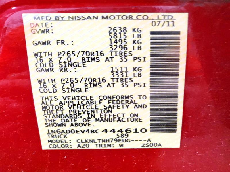 Продажа на аукционе авто 2011 Nissan Frontier, vin: 1N6AD0EV4BC444610, номер лота: 58098726