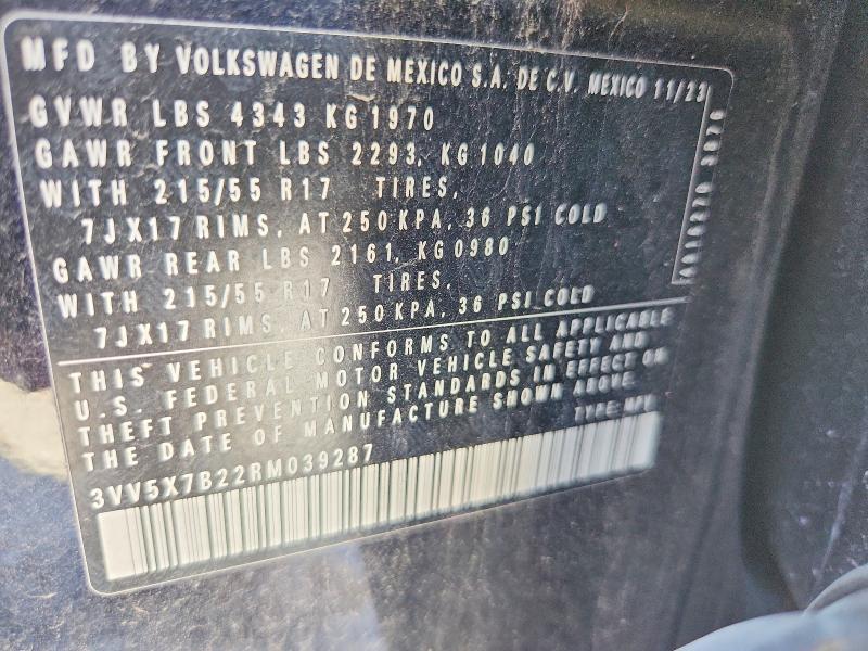 Aukcja sprzedaży 2024 Volkswagen Taos, vin: 3VV5X7B22RM039287, numer aukcji: 57439186