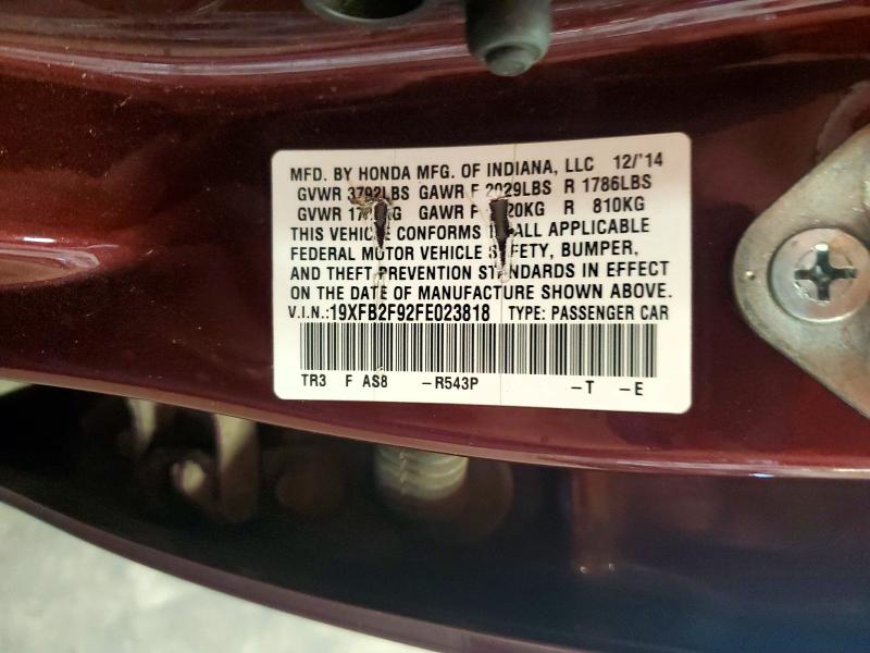 56520006 :رقم المزاد ، 19XFB2F92FE023818 vin ، 2015 Honda Civic مزاد بيع