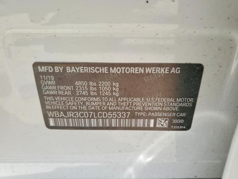 2020 Bmw 530 მანქანა იყიდება აუქციონზე, vin: WBAJR3C07LCD55337, აუქციონის ნომერი: 56898726