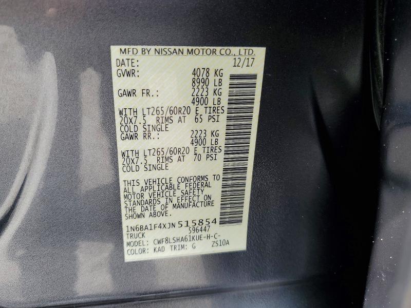 Продажа на аукционе авто 2018 Nissan Titan Xd, vin: 1N6BA1F4XJN515854, номер лота: 58131226