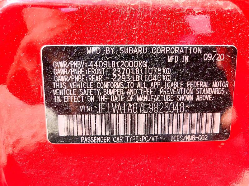 Aukcja sprzedaży 2020 Subaru Wrx, vin: JF1VA1A67L9825048, numer aukcji: 57116886