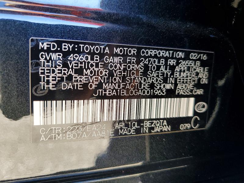 58392436 :رقم المزاد ، JTHBA1BL0GA001963 vin ، 2016 Lexus Gs 200t مزاد بيع