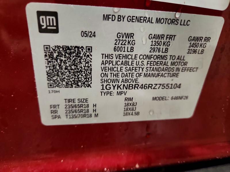 57567636 :رقم المزاد ، 1GYKNBR46RZ755104 vin ، 2024 Cadillac Xt5 مزاد بيع