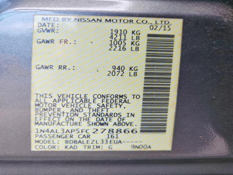 Aukcja sprzedaży 2015 Nissan Altima, vin: 1N4AL3AP5FC278866, numer aukcji: 58610886