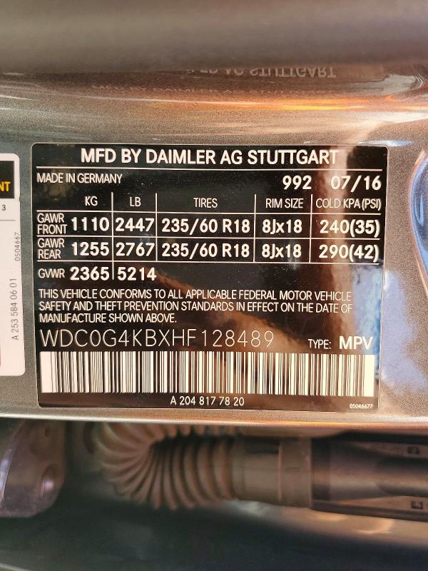 Aukcja sprzedaży 2017 Mercedes-benz Glc, vin: WDC0G4KBXHF128489, numer aukcji: 57534696