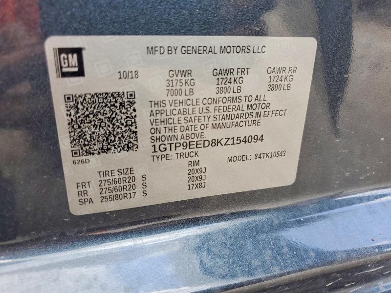 Продажа на аукционе авто 2019 Gmc Sierra, vin: 1GTP9EED8KZ154094, номер лота: 58261896