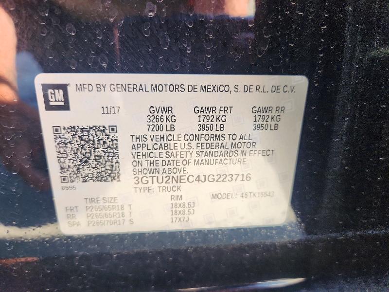 Aukcja sprzedaży 2018 Gmc Sierra, vin: 3GTU2NEC4JG223716, numer aukcji: 57184596