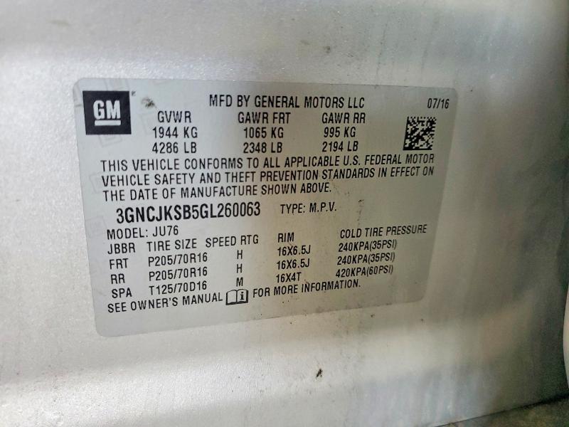 Продажа на аукционе авто 2016 Chevrolet Trax, vin: 3GNCJKSB5GL260063, номер лота: 56593846