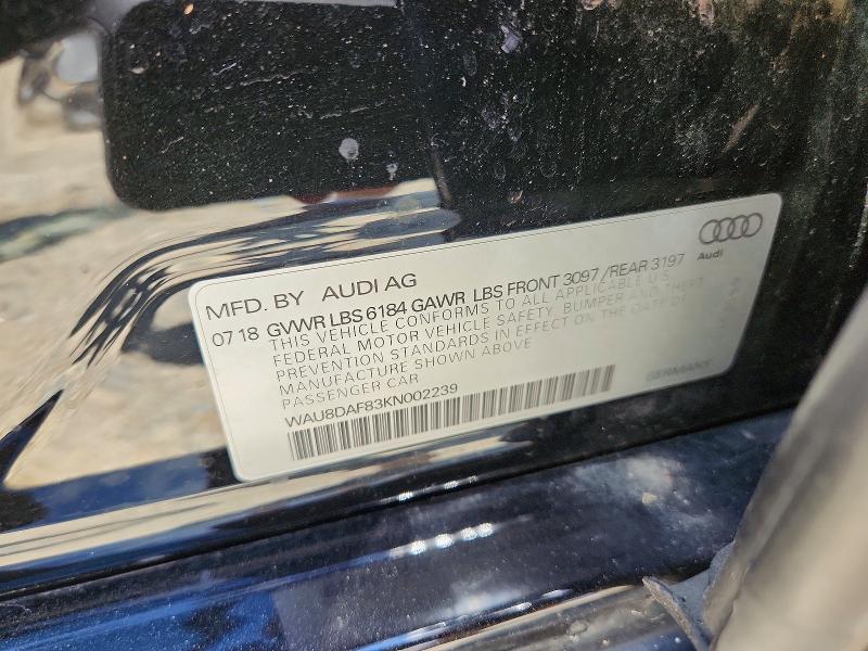 Продаж на аукціоні авто 2019 Audi A8, vin: WAU8DAF83KN002239, номер лоту: 58182196