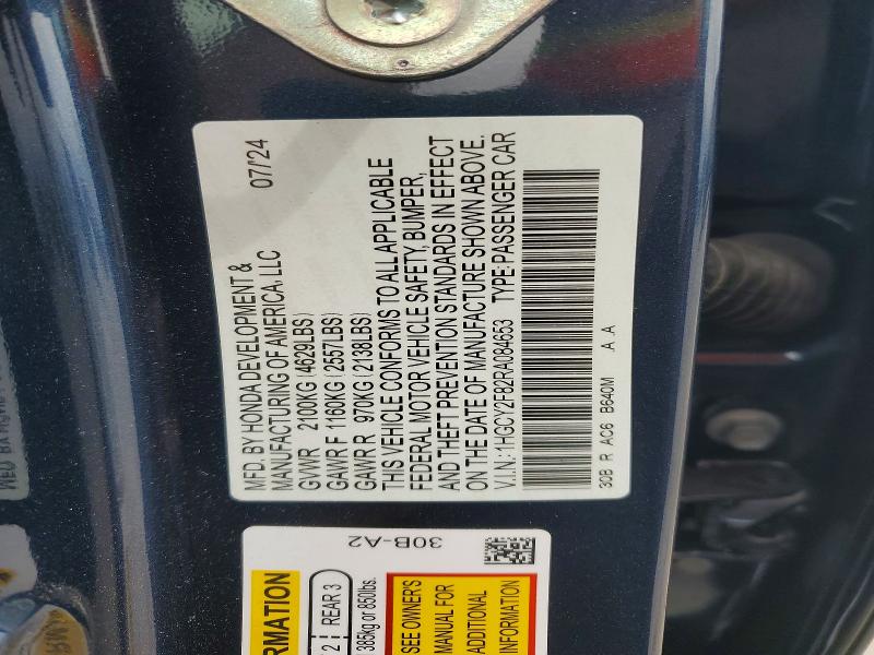 58108286 :رقم المزاد ، 1HGCY2F82RA084653 vin ، 2024 Honda Accord مزاد بيع