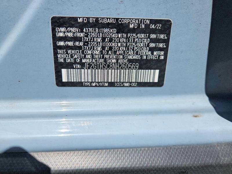 Aukcja sprzedaży 2022 Subaru Crosstrek, vin: JF2GTHSC8NH260569, numer aukcji: 56952046