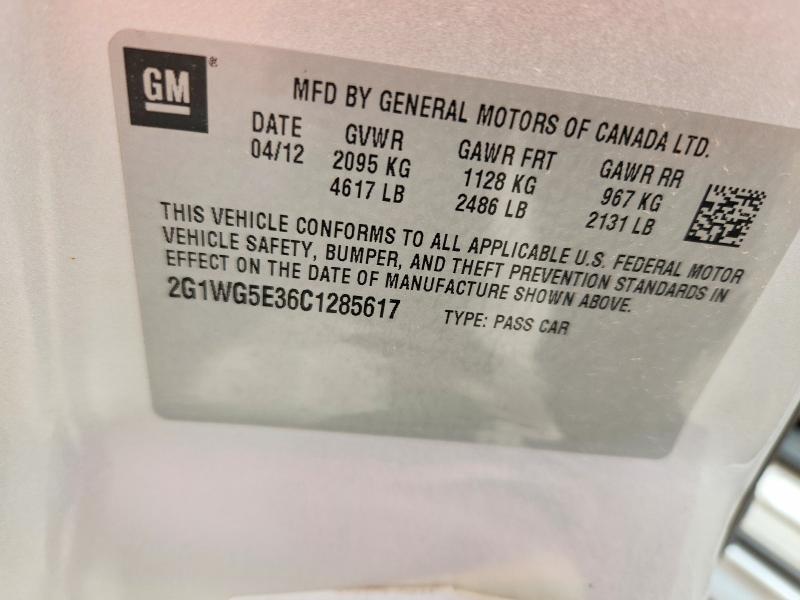 Aukcja sprzedaży 2012 Chevrolet Impala, vin: 2G1WG5E36C1285617, numer aukcji: 56511266