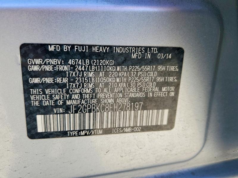 Продажа на аукционе авто 2014 Subaru Xv Crosstrek, vin: JF2GPBKC8EH278197, номер лота: 57826346