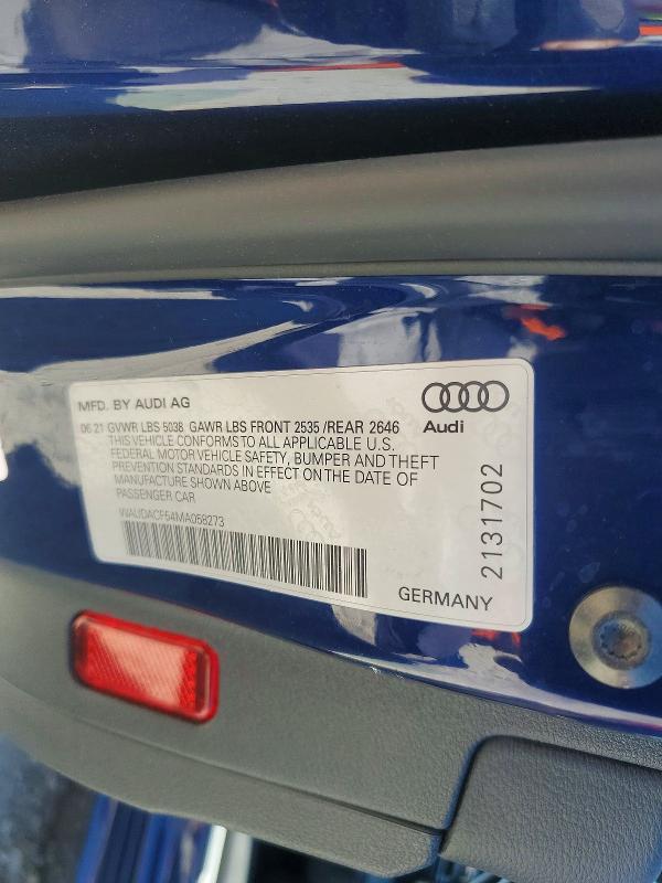 2021 Audi A5 მანქანა იყიდება აუქციონზე, vin: WAUDACF54MA058273, აუქციონის ნომერი: 56603116
