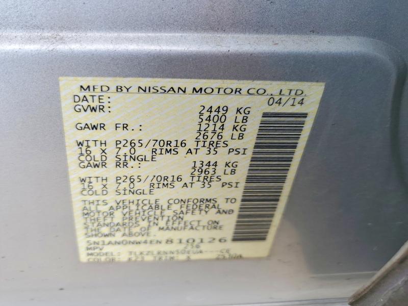 Aukcja sprzedaży 2014 Nissan Xterra, vin: 5N1AN0NW4EN810126, numer aukcji: 58505746