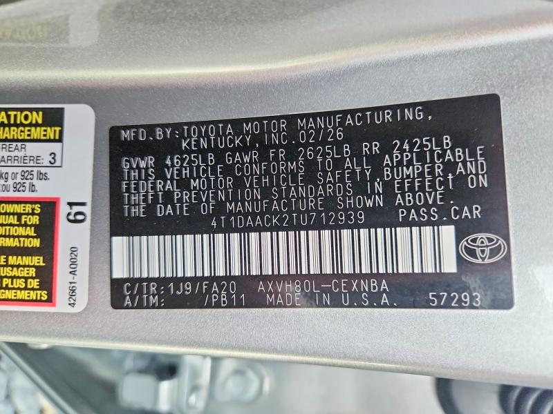 Продаж на аукціоні авто 2026 Toyota Camry, vin: 4T1DAACK2TU712939, номер лоту: 58072286