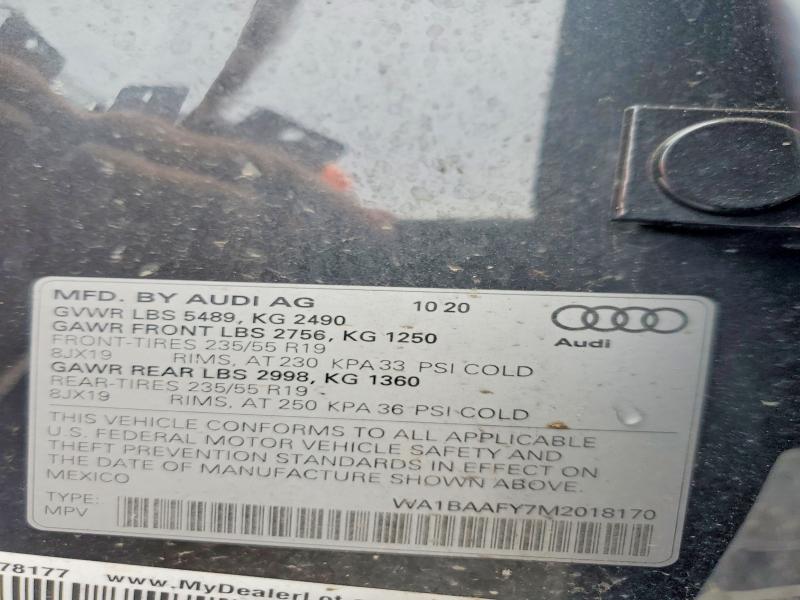 2021 Audi Q5 მანქანა იყიდება აუქციონზე, vin: WA1BAAFY7M2018170, აუქციონის ნომერი: 55311136