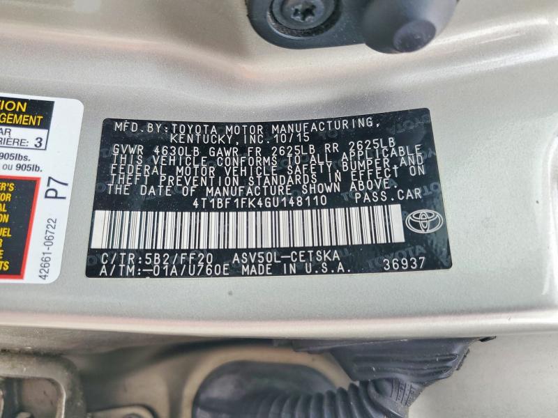 Aukcja sprzedaży 2016 Toyota Camry, vin: 4T1BF1FK4GU148110, numer aukcji: 56674336