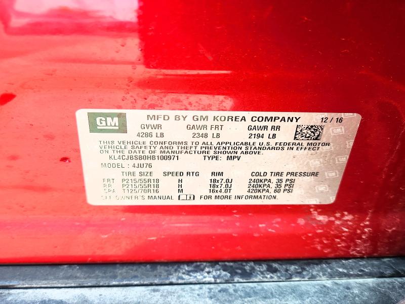 58535486 :رقم المزاد ، KL4CJBSB0HB100971 vin ، 2017 Buick Encore مزاد بيع
