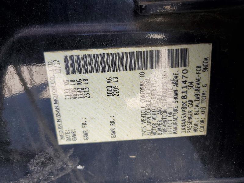 2013 Nissan Maxima მანქანა იყიდება აუქციონზე, vin: 1N4AA5AP8DC811470, აუქციონის ნომერი: 55206046