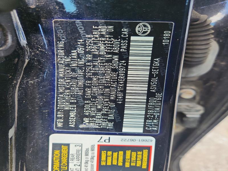 57177656 :رقم المزاد ، 4T4BF1FK4ER409724 vin ، 2014 Toyota Camry مزاد بيع