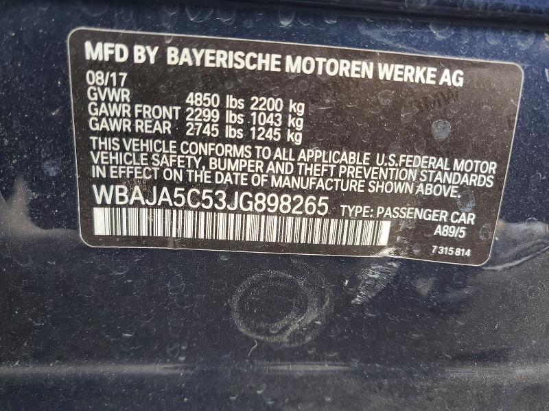 Продаж на аукціоні авто 2018 Bmw 530, vin: WBAJA5C53JG898265, номер лоту: 58073796