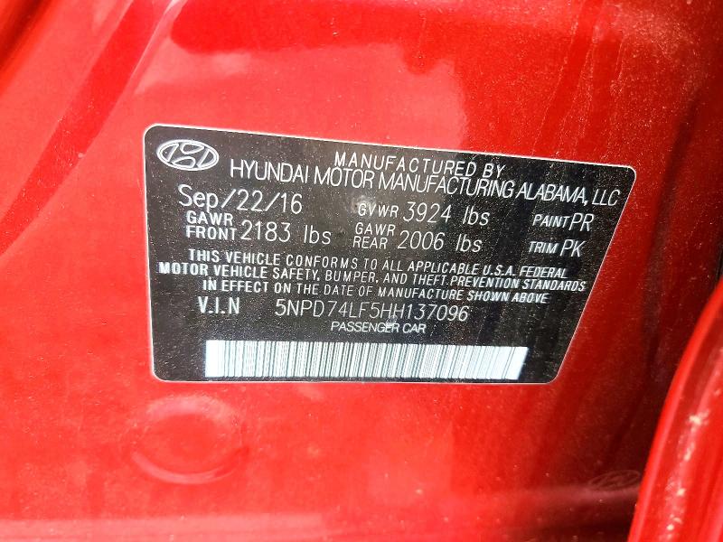 Aukcja sprzedaży 2017 Hyundai Elantra, vin: 5NPD74LF5HH137096, numer aukcji: 58481956