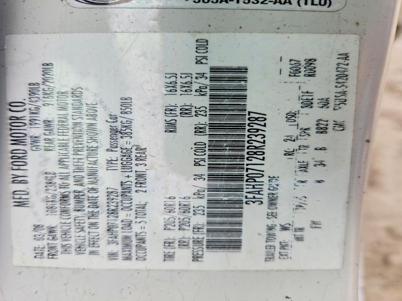 56269196 :رقم المزاد ، 3FAHP07128R239287 vin ، 2008 Ford Fusion مزاد بيع