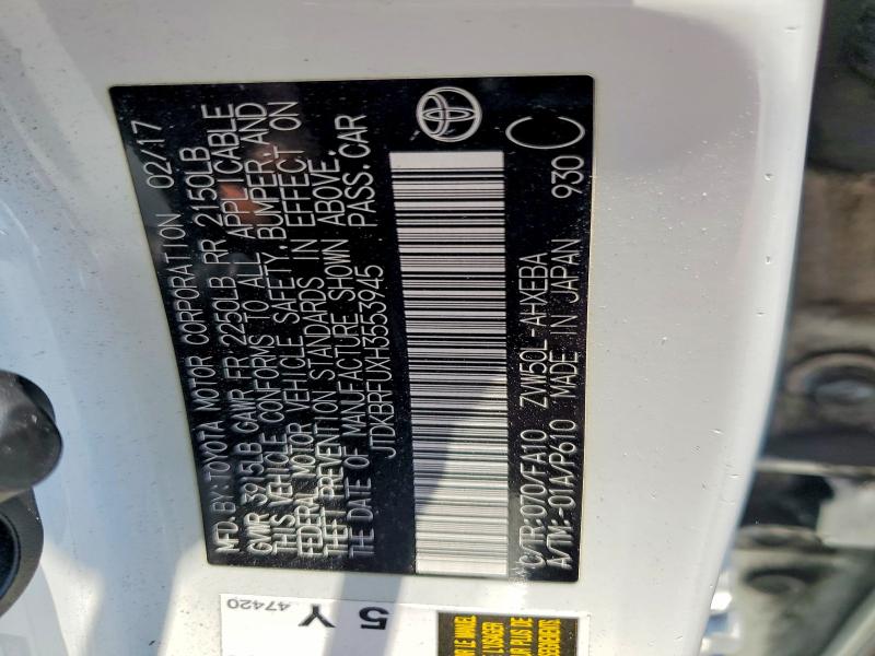 Aukcja sprzedaży 2017 Toyota Prius, vin: JTDKBRFUXH3553945, numer aukcji: 58231026