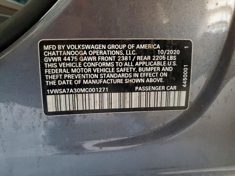 Aukcja sprzedaży 2021 Volkswagen Passat, vin: 1VWSA7A30MC001271, numer aukcji: 58219156
