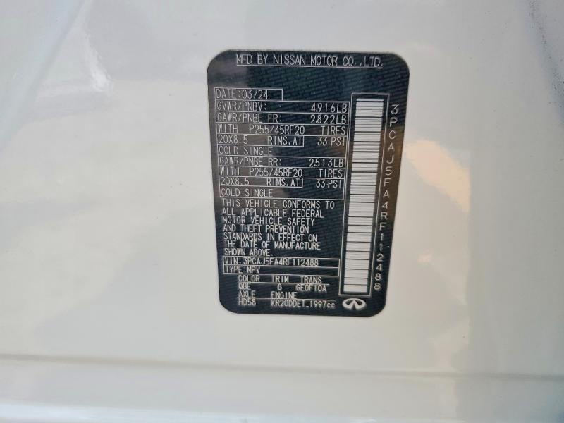58314736 :رقم المزاد ، 3PCAJ5FA4RF112488 vin ، 2024 Infiniti Qx50 مزاد بيع