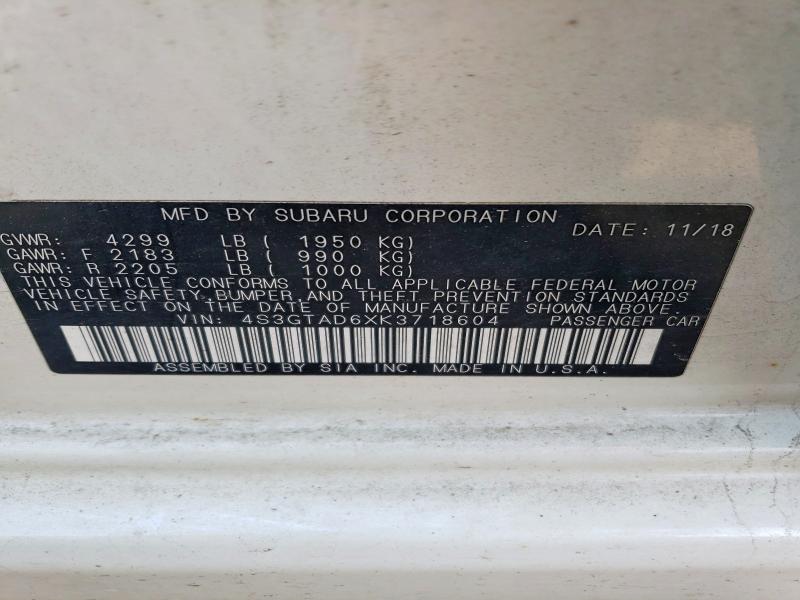 Продаж на аукціоні авто 2019 Subaru Impreza, vin: 4S3GTAD6XK3718604, номер лоту: 56750246