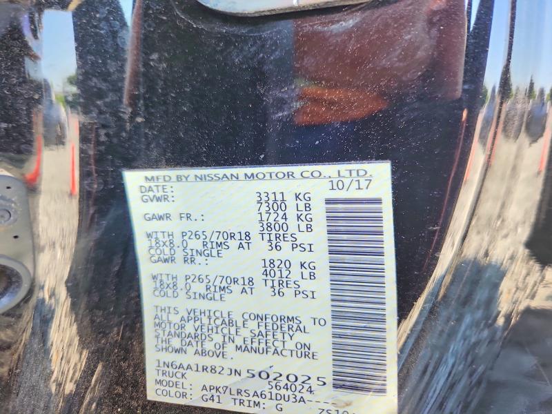 2018 Nissan Titan მანქანა იყიდება აუქციონზე, vin: 1N6AA1R82JN502025, აუქციონის ნომერი: 57053646