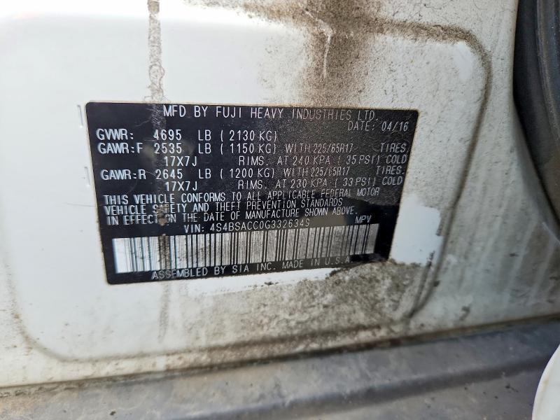 Aukcja sprzedaży 2016 Subaru Outback, vin: 4S4BSACC0G3326349, numer aukcji: 57197056