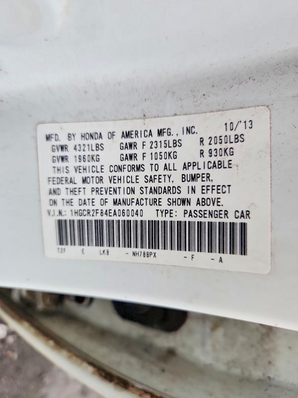 2014 Honda Accord მანქანა იყიდება აუქციონზე, vin: 1HGCR2F84EA060040, აუქციონის ნომერი: 58927146
