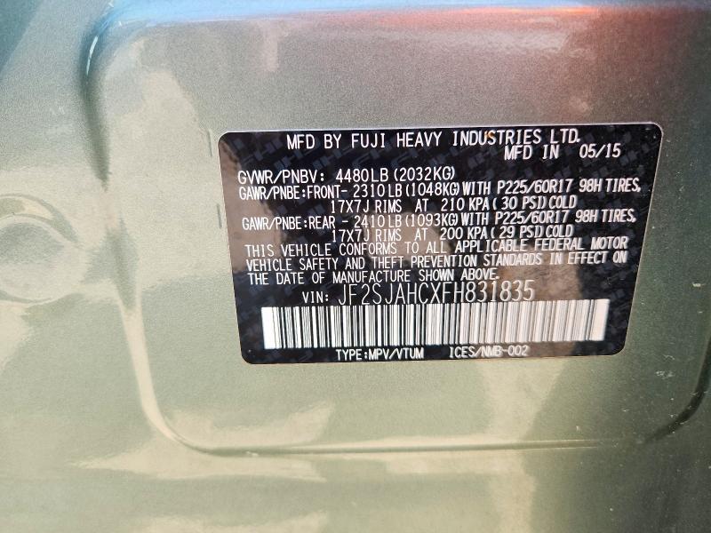 Aukcja sprzedaży 2015 Subaru Forester, vin: JF2SJAHCXFH831835, numer aukcji: 58070196