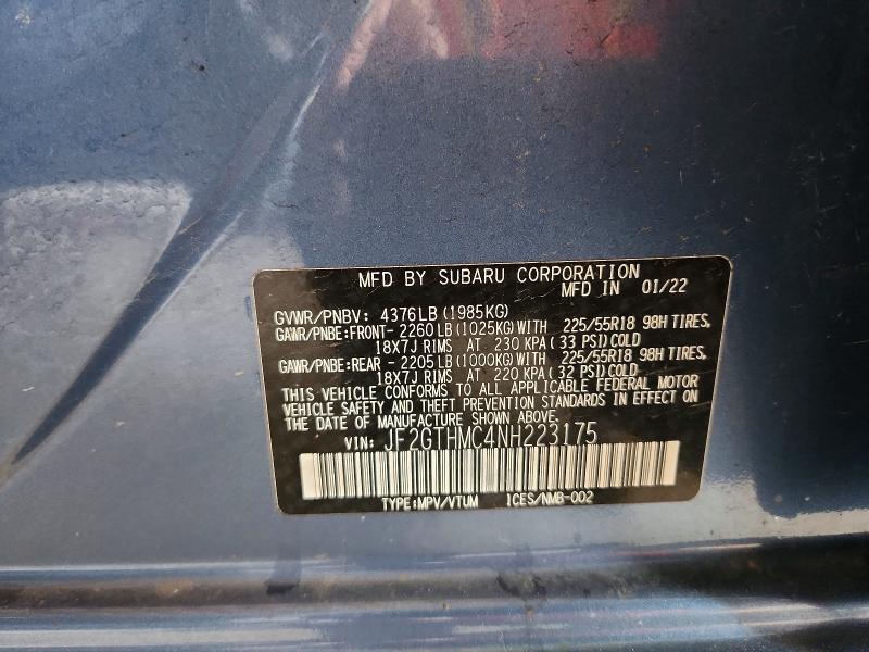 58944556 :رقم المزاد ، JF2GTHMC4NH223175 vin ، 2022 Subaru Crosstrek مزاد بيع